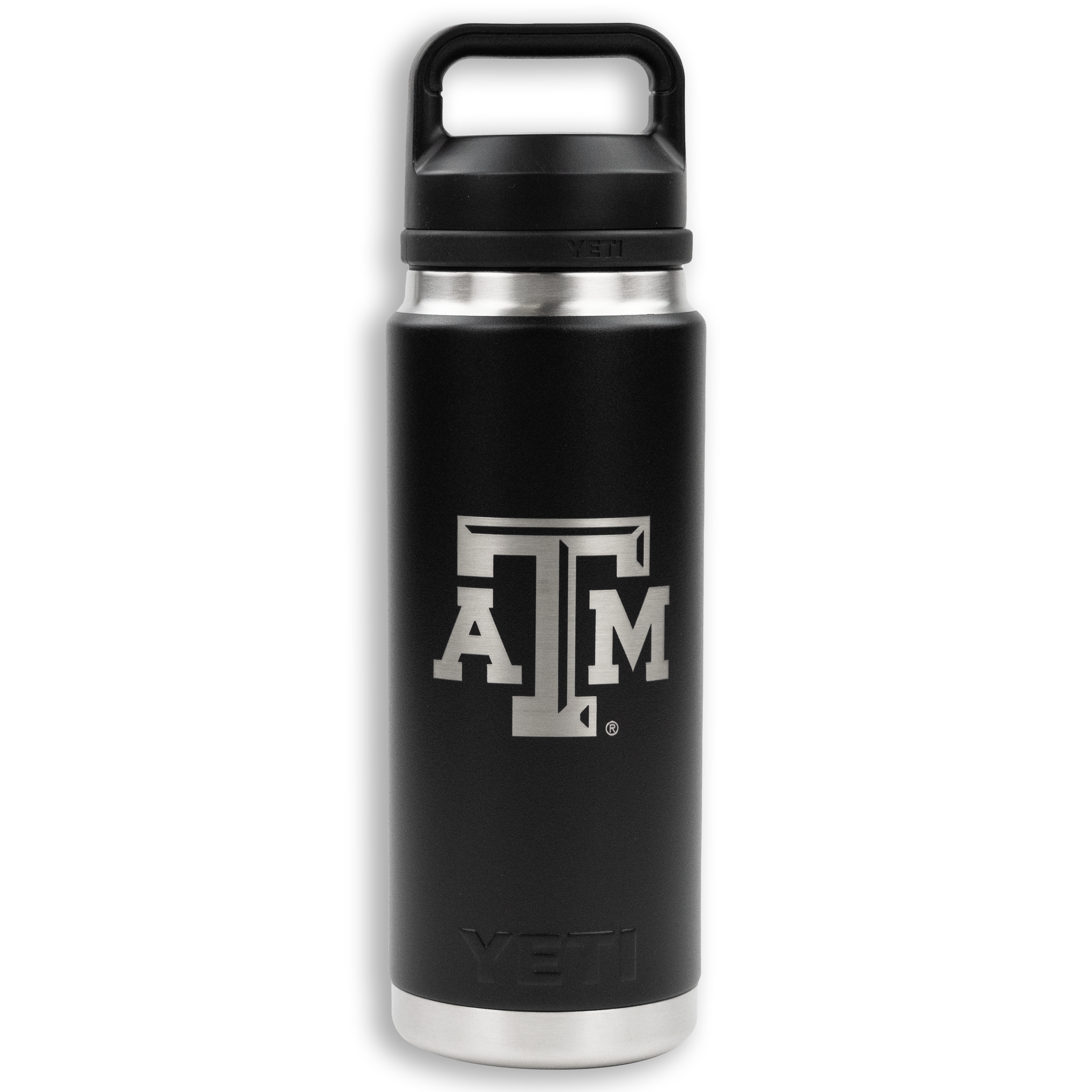 Texas A&M Block Logo Yeti Black & Silver Rambler Bottle Chug 26 Oz