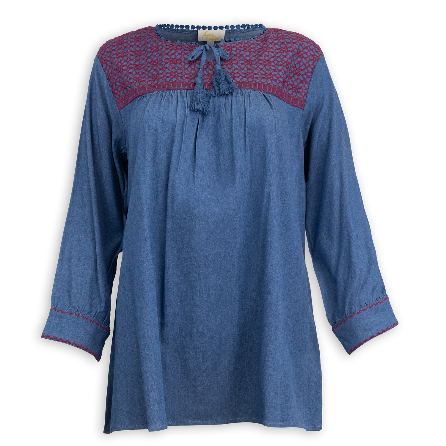 Denim Maroon Quarter Sleeve Top