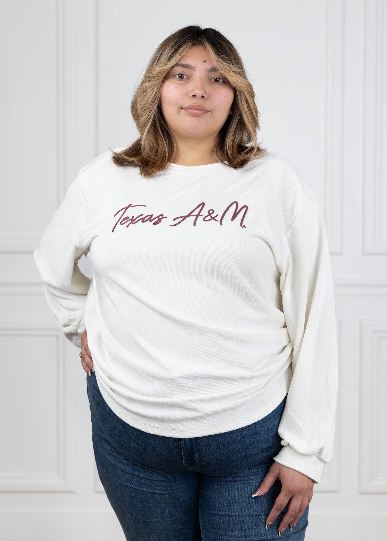 Texas A&M Carly Corduroy Crew Neck