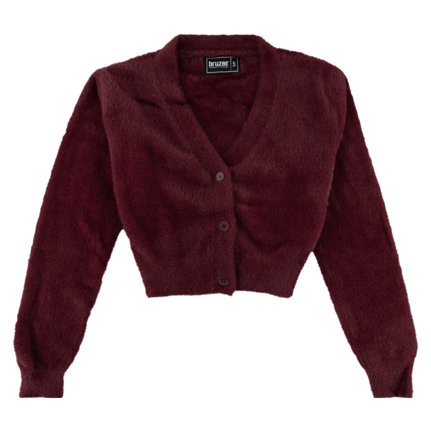 Maroon Fuzzy Cropped Cardigan