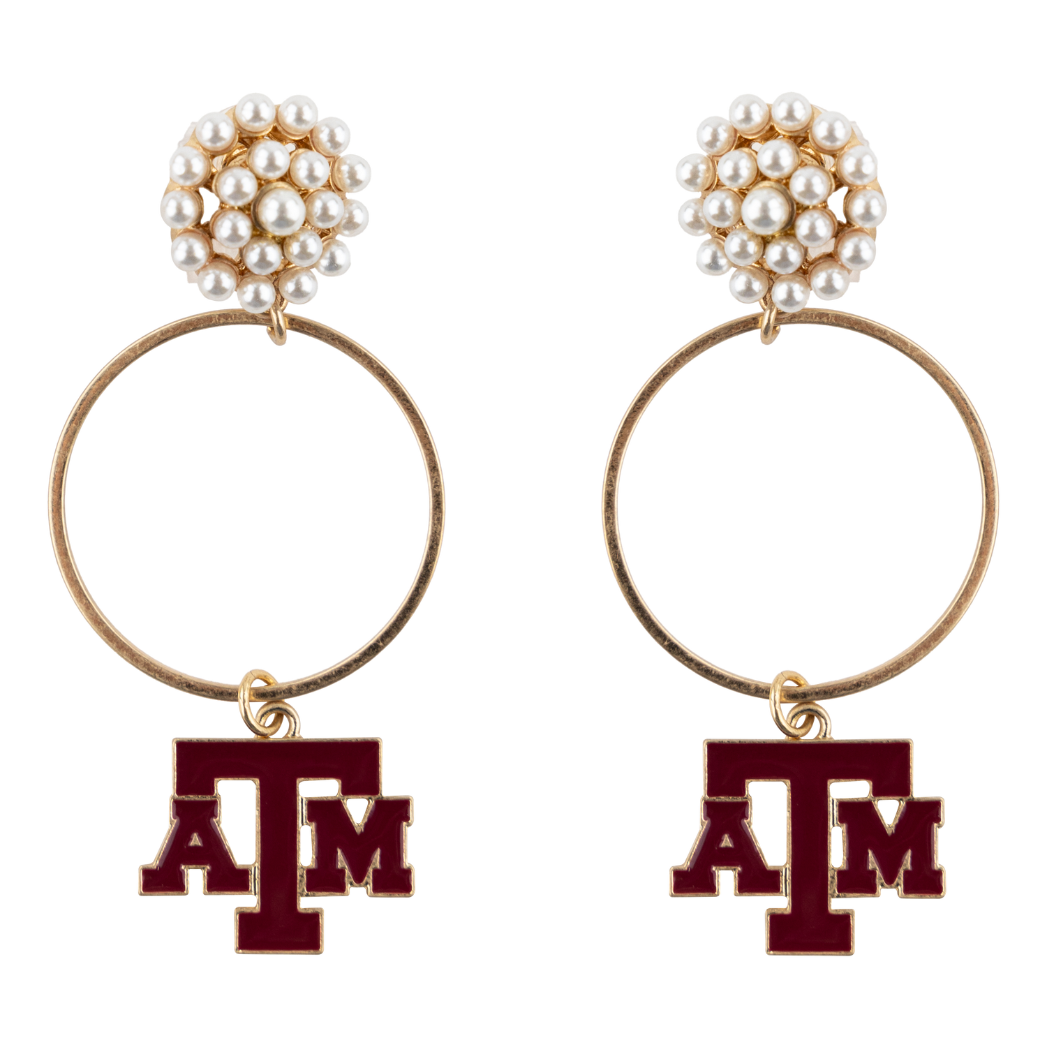 Texas A&M Pearl Cluster Logo Drop Earrings