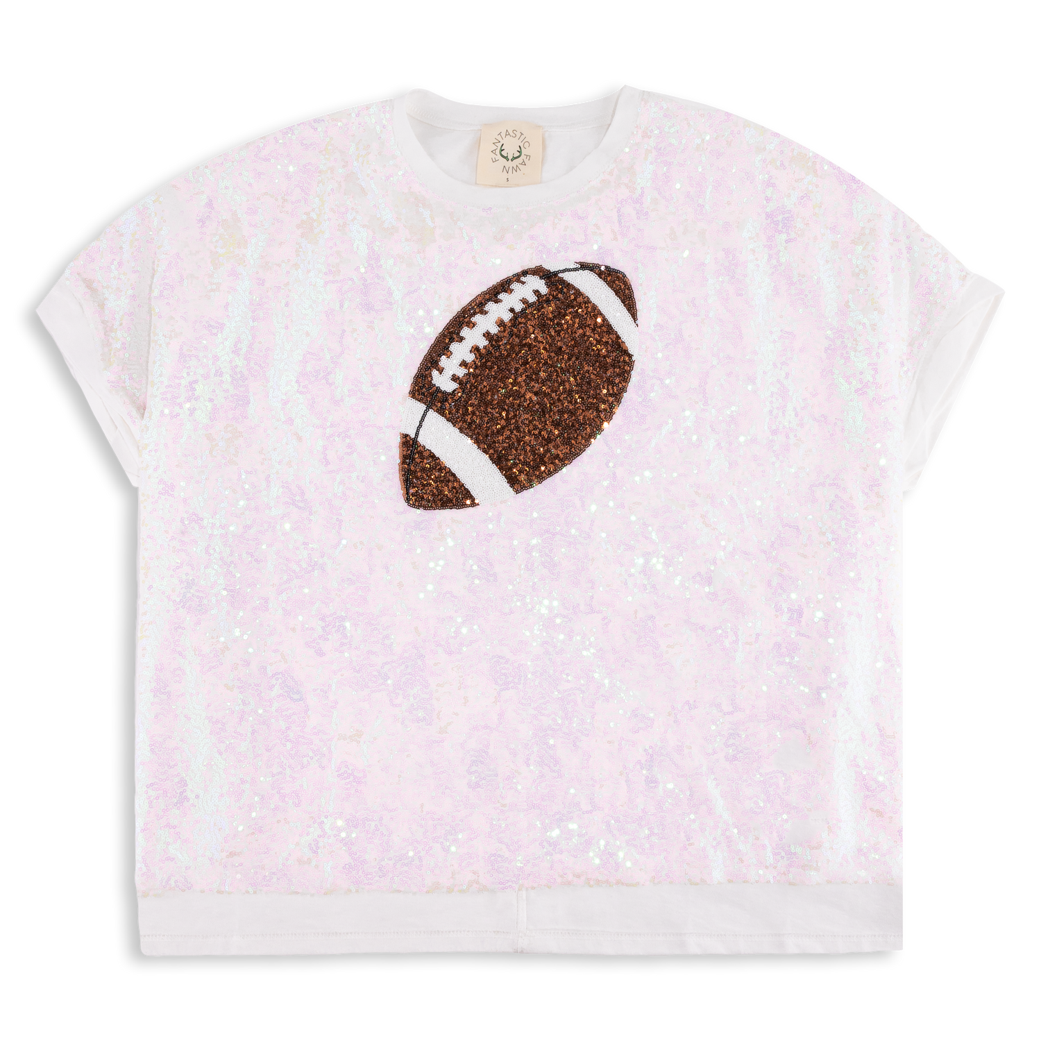 Go Team Football Sequin Top - Orange/White