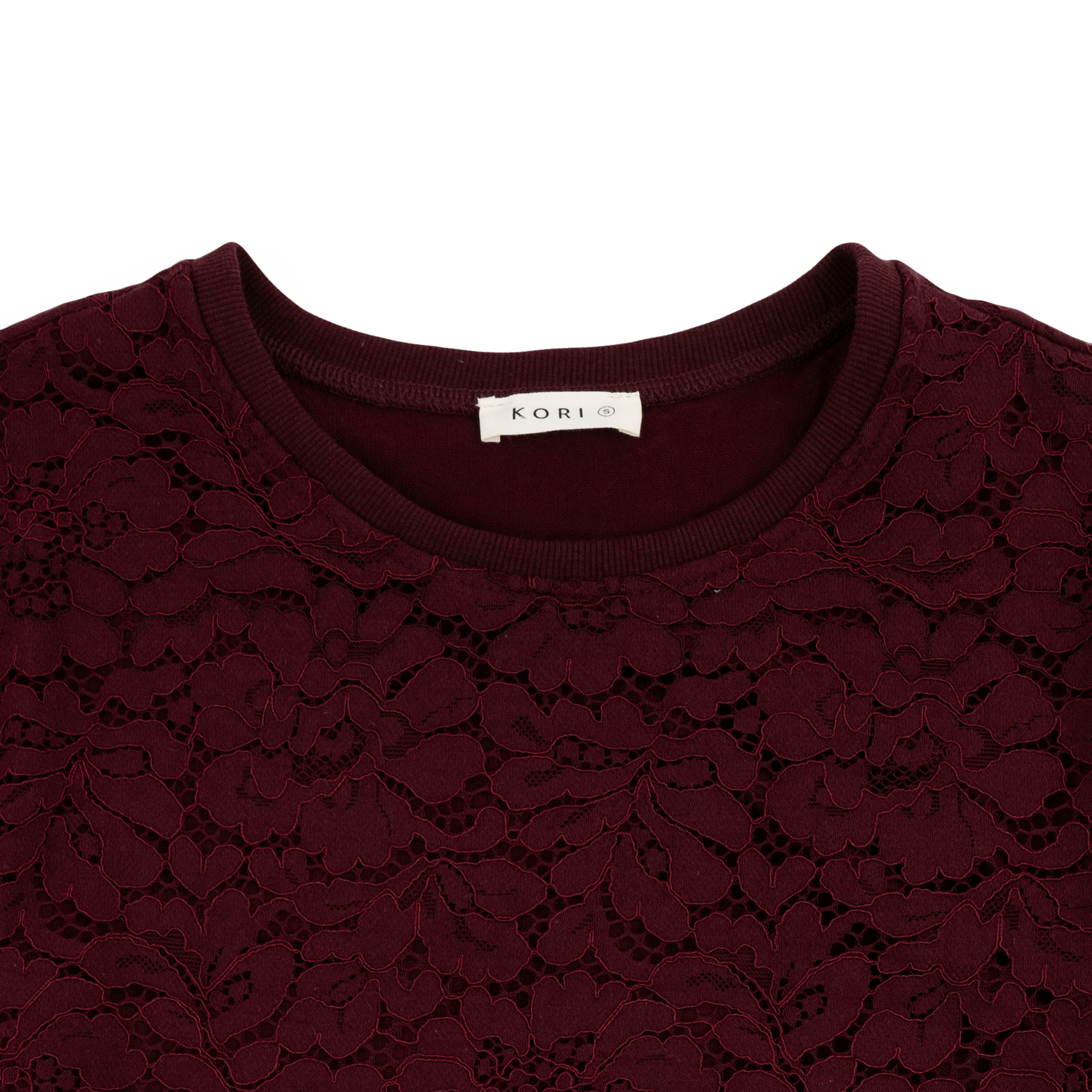 Maroon Lace Cropped Long Sleeve Top
