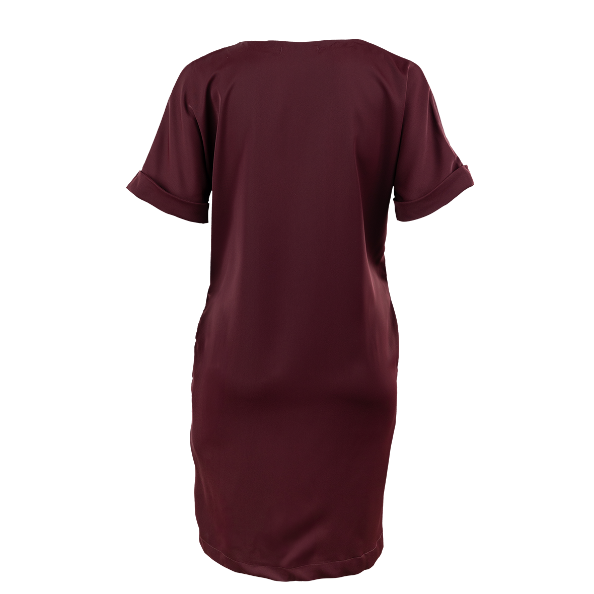 Maroon Rolled Sleeve V Neck Dress