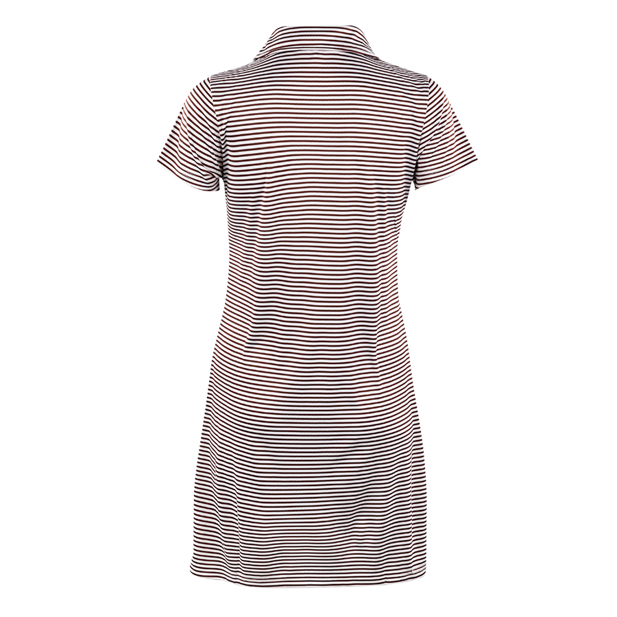 Maroon & White Striped Polo Dress