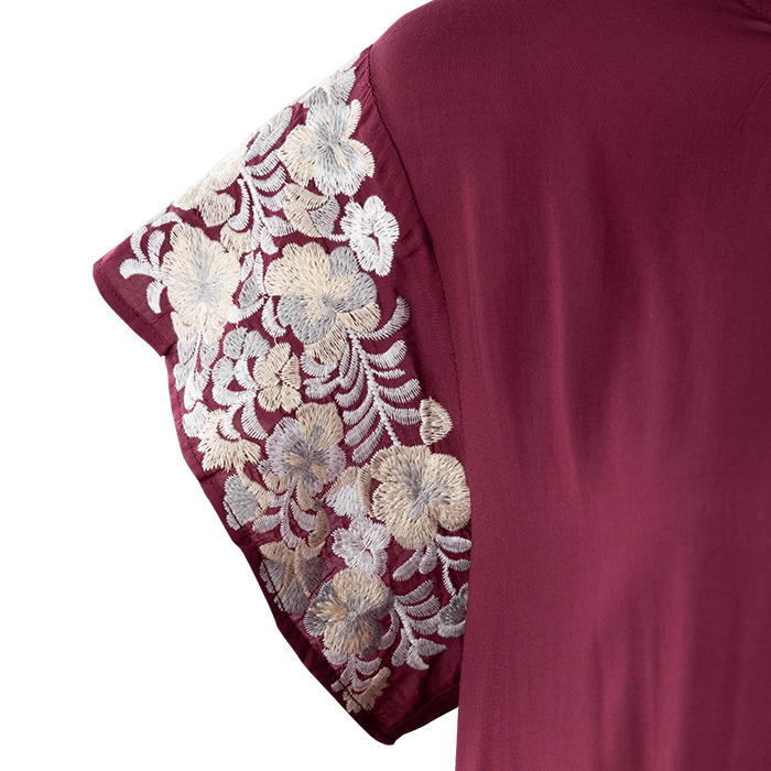 Maroon Embroidered Ruffle Neck Top