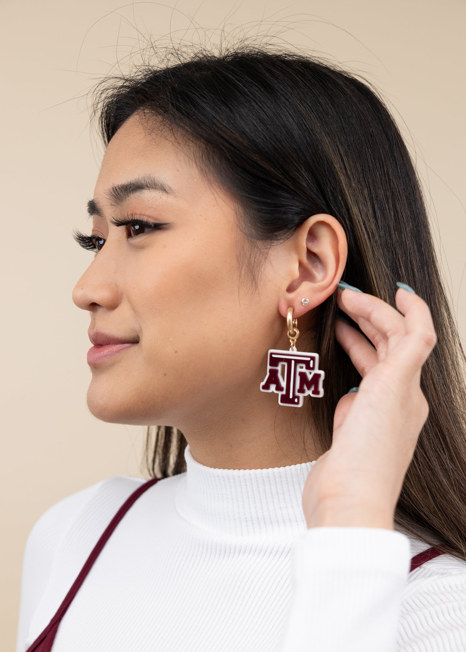 Texas A&M Resin Logo Drop Hoop Earrings