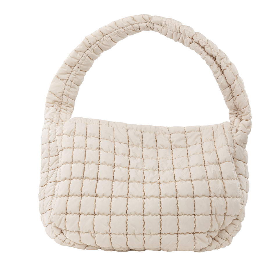 Cream Quilted Puff Tote