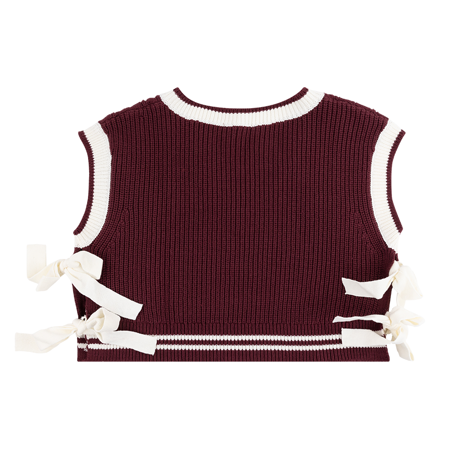 Maroon V Neck Bow Sweater