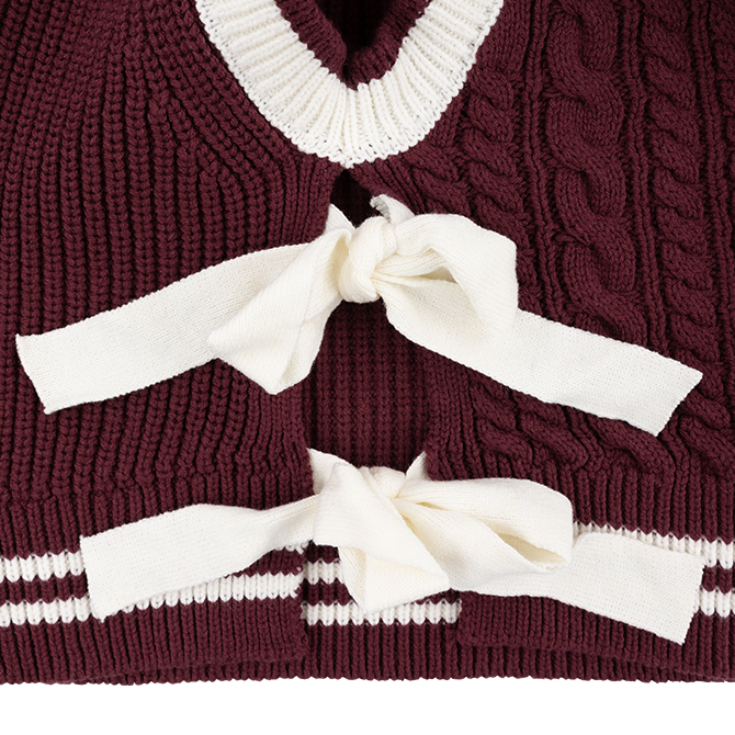 Maroon V Neck Bow Sweater