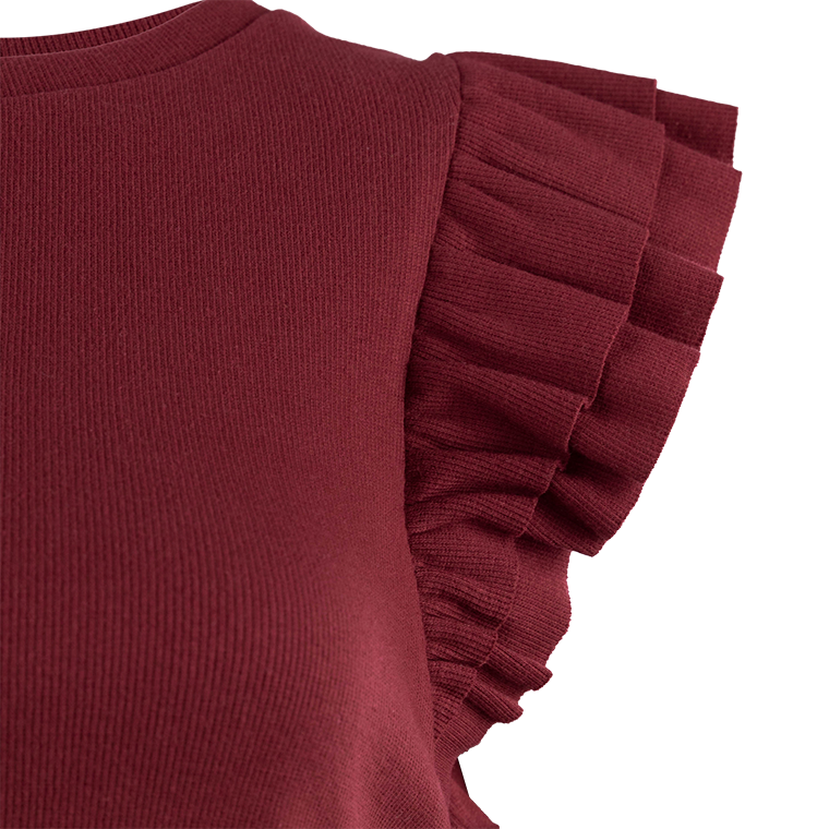 Maroon Knit Double Ruffle Sleeve Blouse