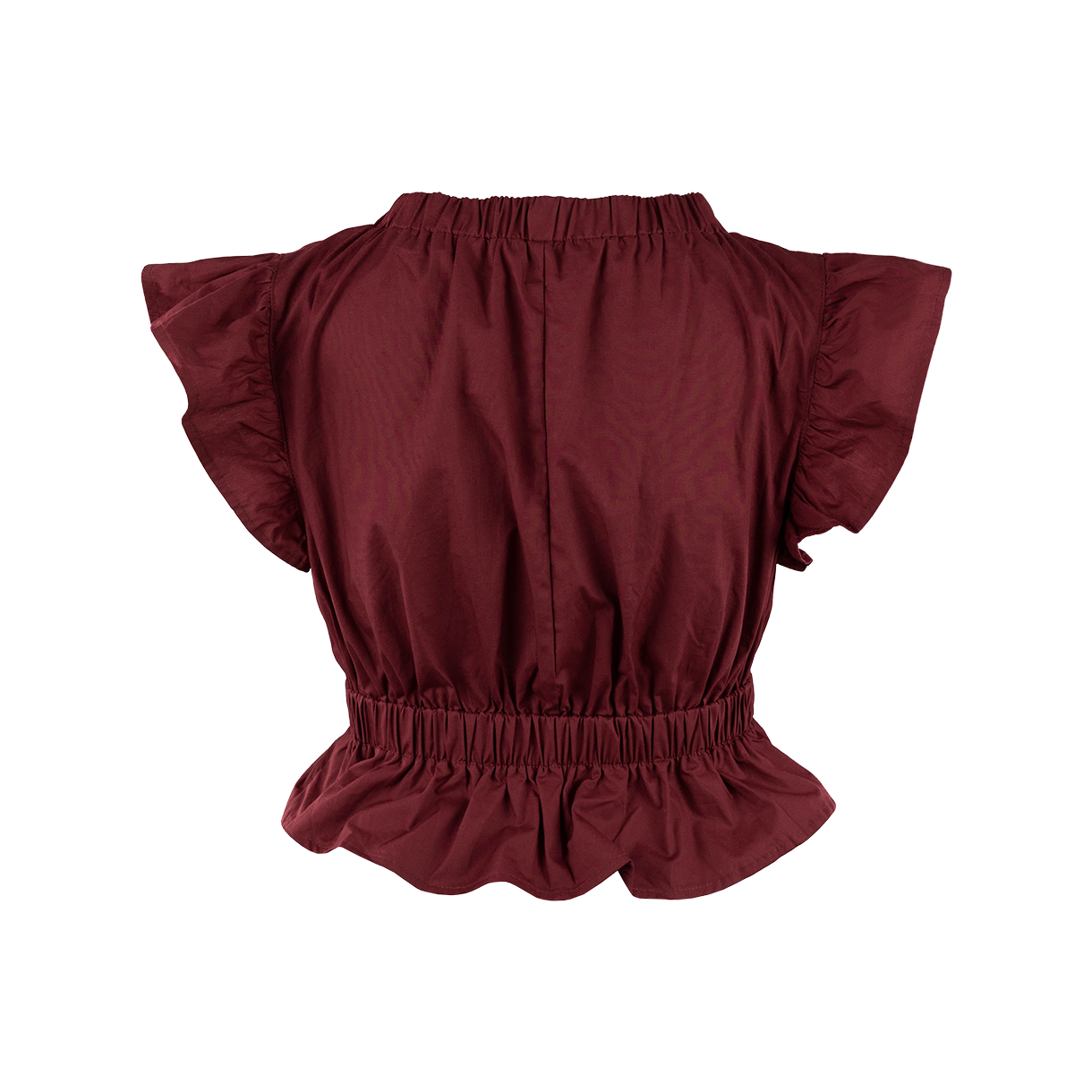 Maroon Bow Ruffled V-Neck Blouse