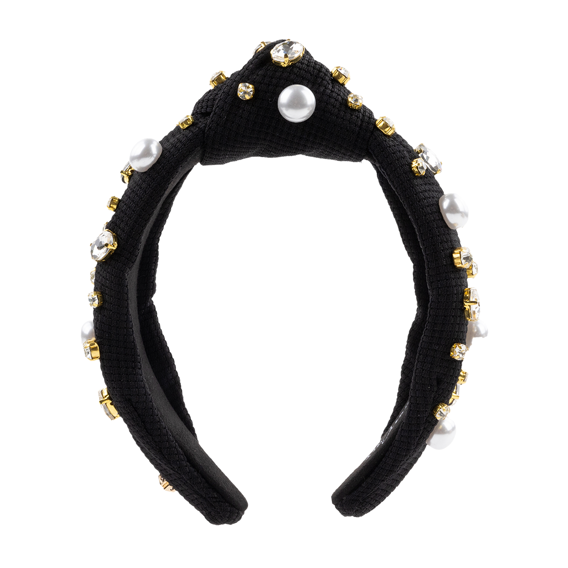 Black Twill Headband with Pearls and Crystals