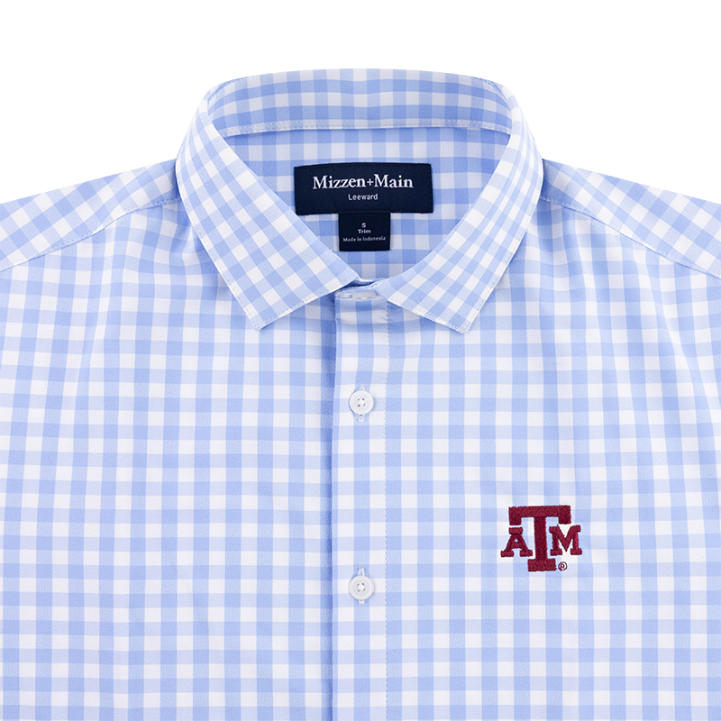 Texas A&M Mizzen+Main Light Blue Gingham Leeward Button Down