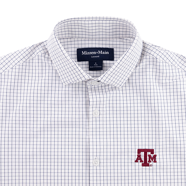 Texas A&M White and Navy Mini Grid Leeward Button Down