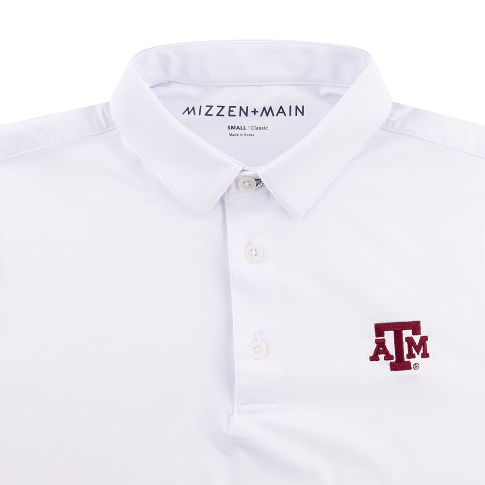 Texas A&M Mizzen+Main White Versa Solid Polo