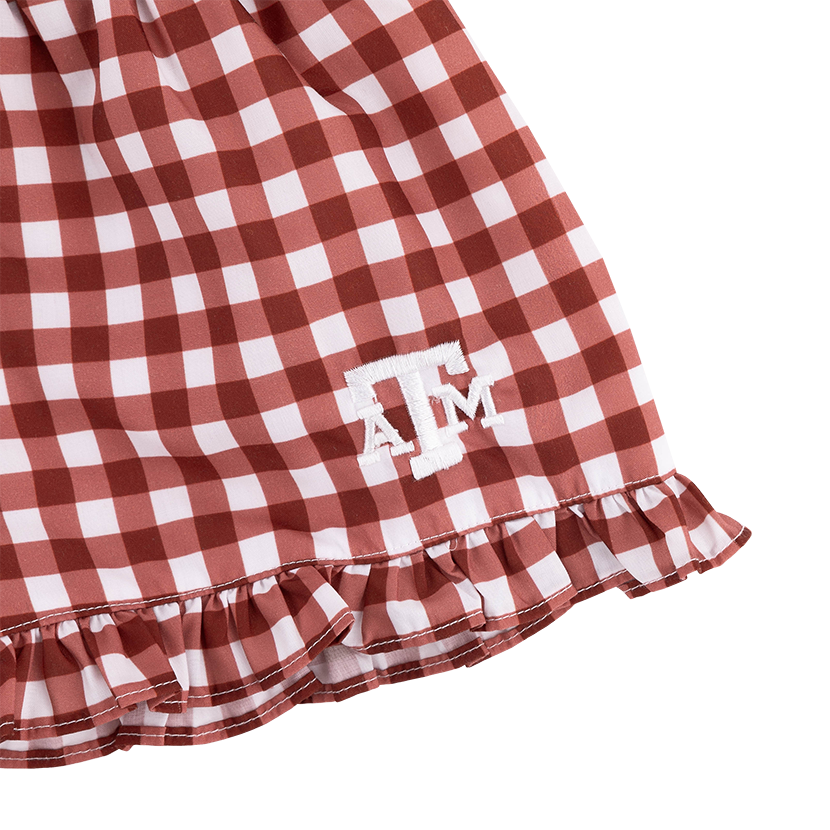 Texas A&M Toddler Maroon Checkered Tie Shoulder Short Set