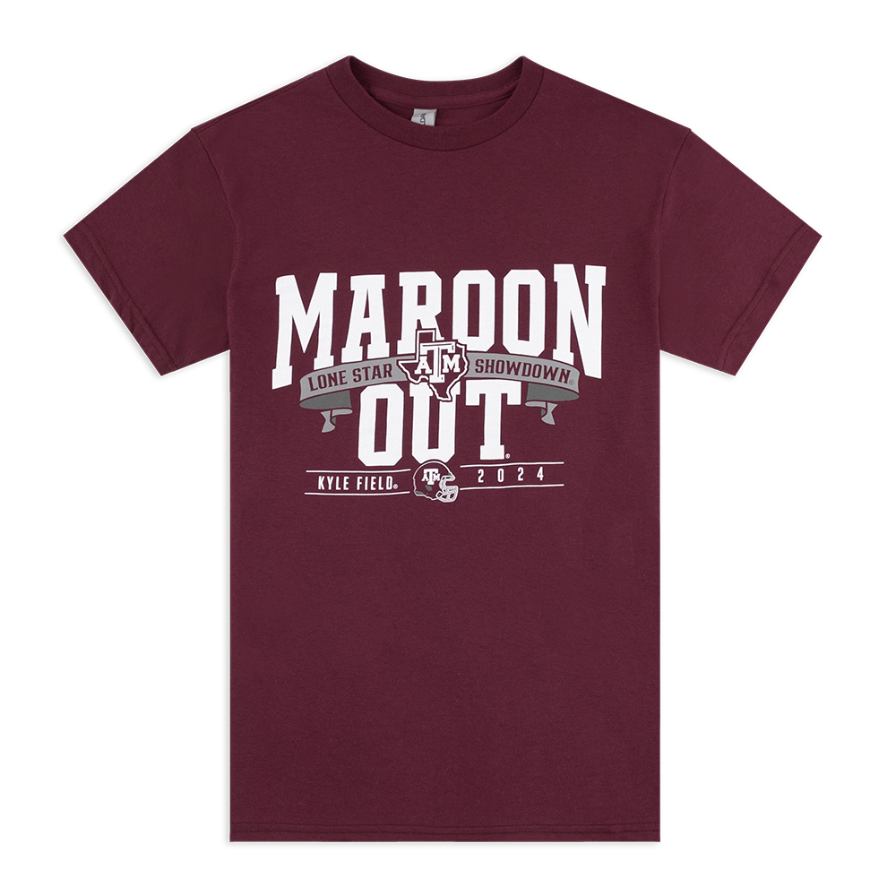 Maroon t-shirt with "MAROON OUT" in white and "KYLE FIELD 2024" in white