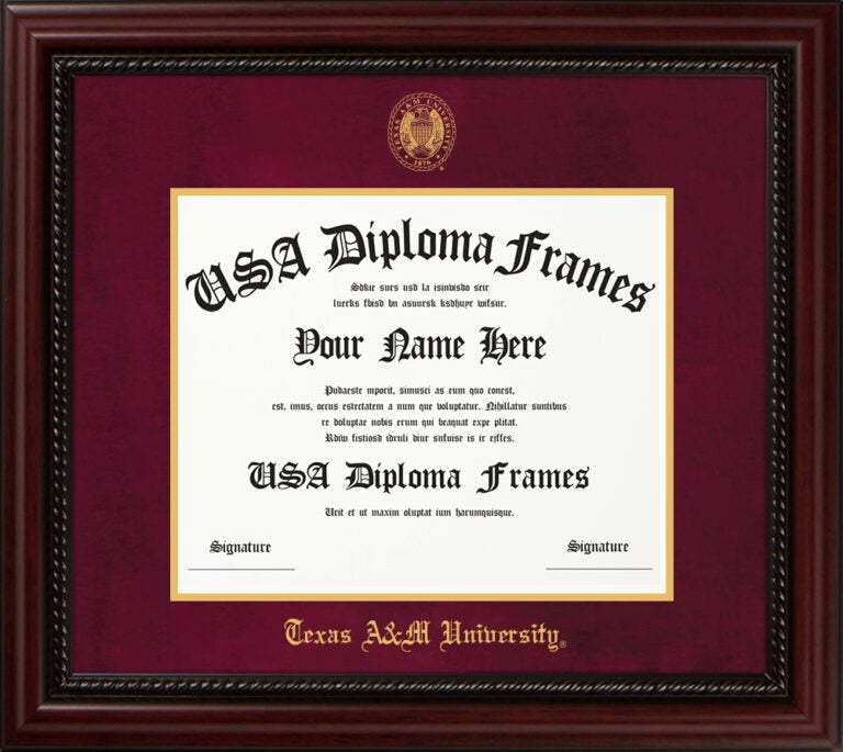 Texas A&M Cherry Rope with Maroon Suede Diploma Frame