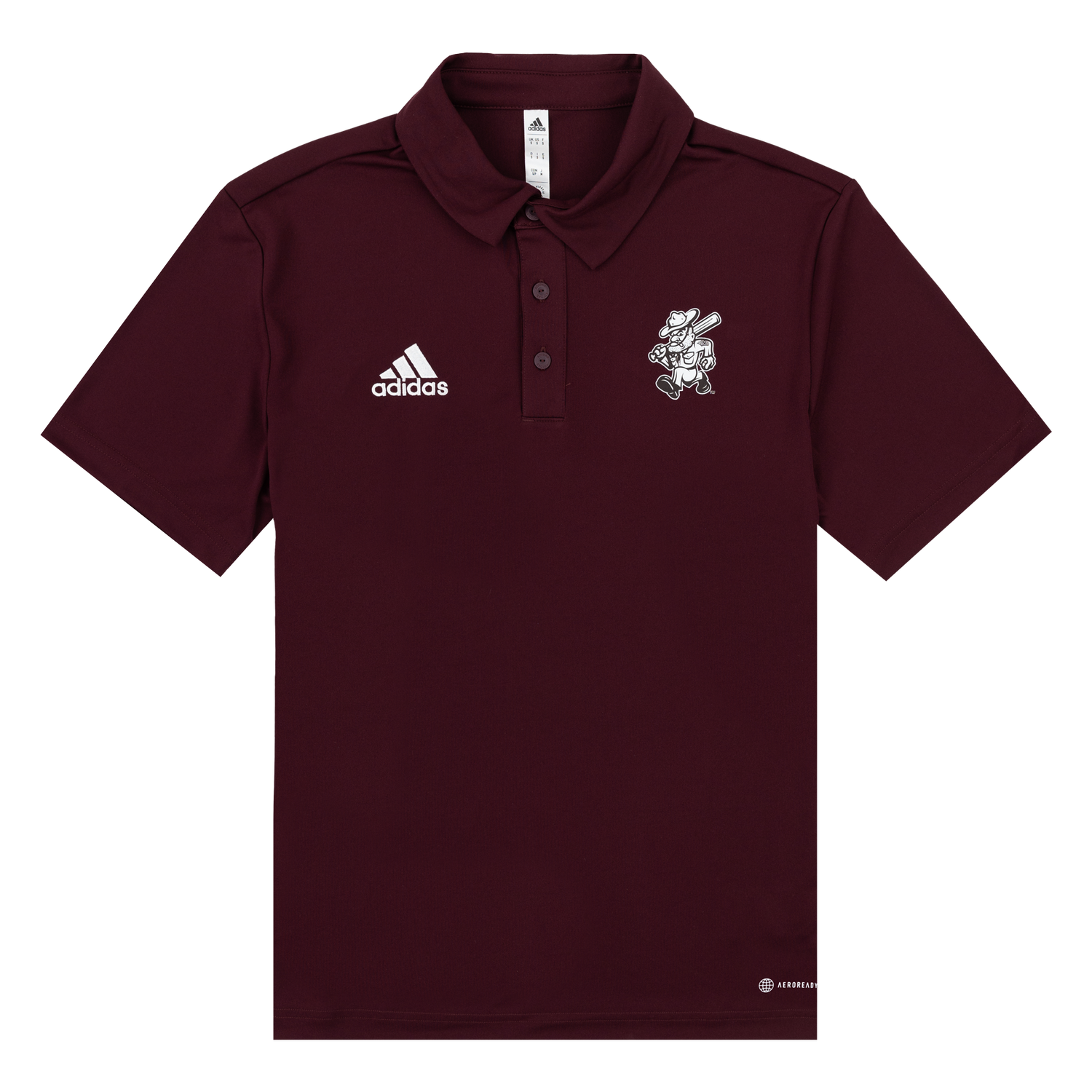 A maroon Adidas polo with white Ol' Sarge Design