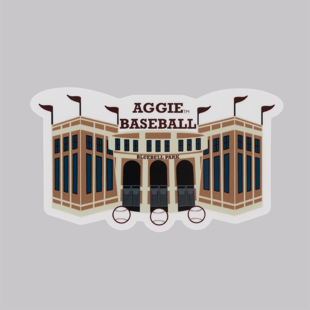 Sticker of Bluebell Park with "AGGIE BASEBALL" in maroon.