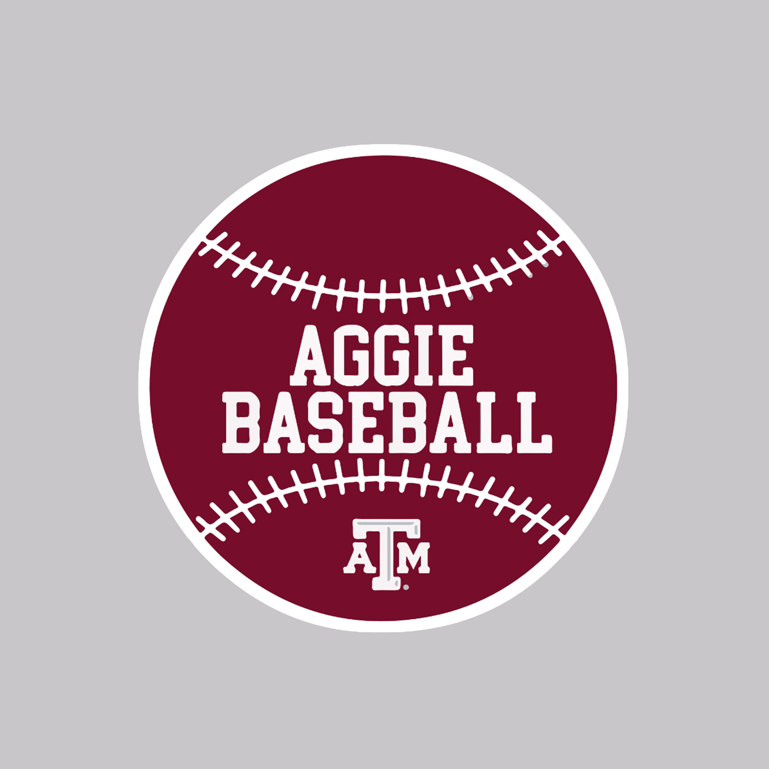 Maroon and White baseball sticker with "AGGIE BASEBALL" text