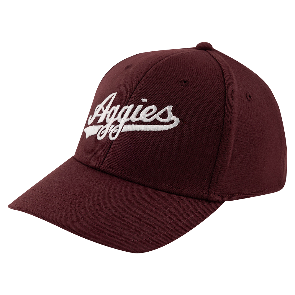 Maroon hat with "Aggies" in white script