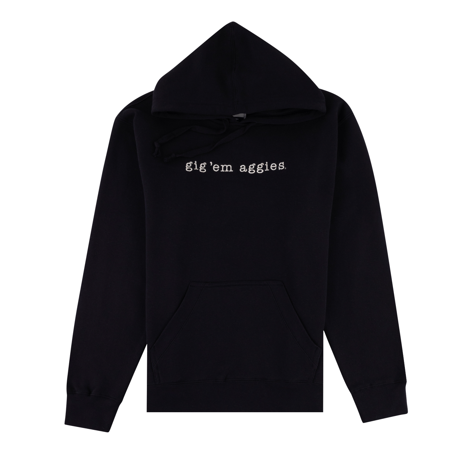 Black hoodie with 'gig 'em aggies' in white