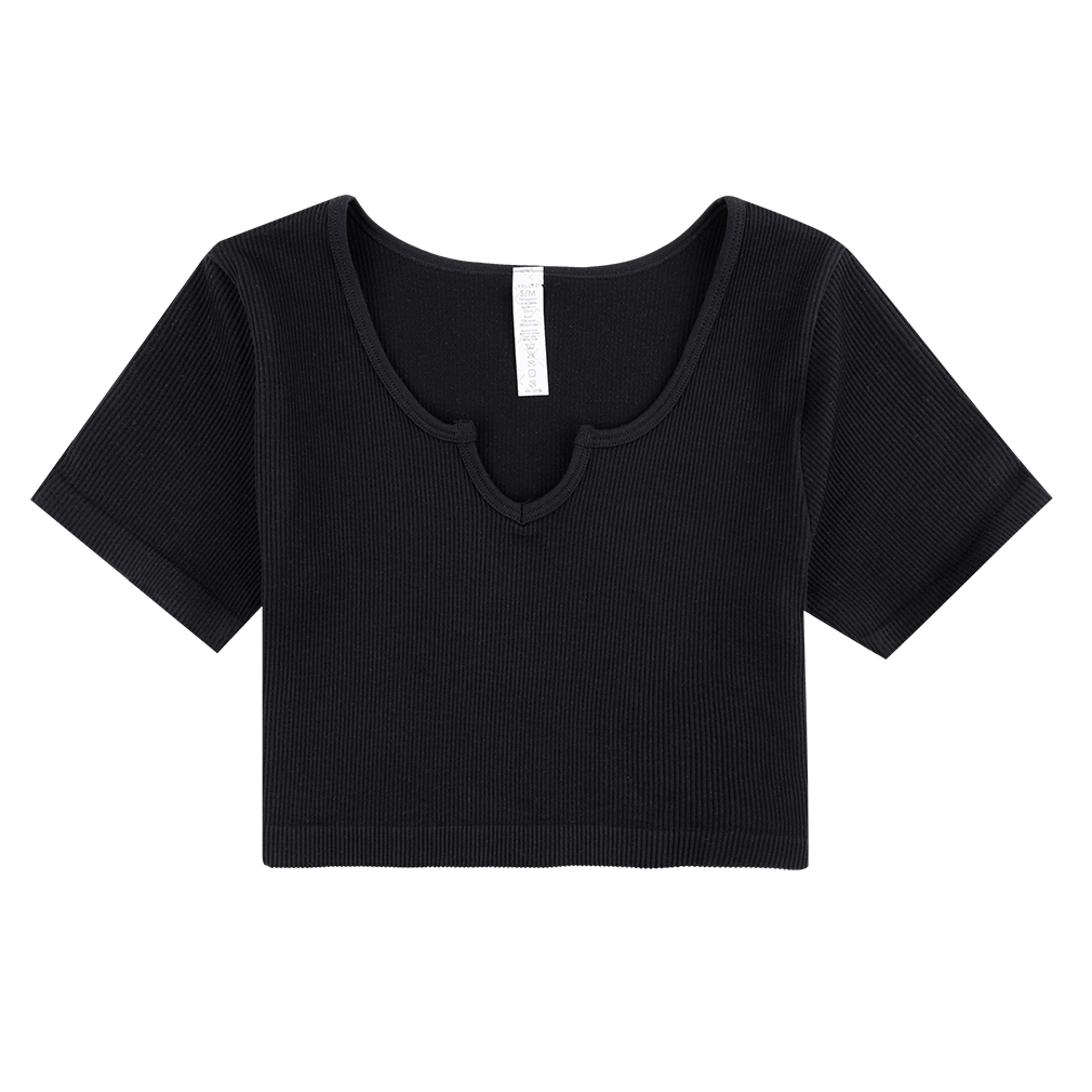 Black Cropped Top with ribbed texture