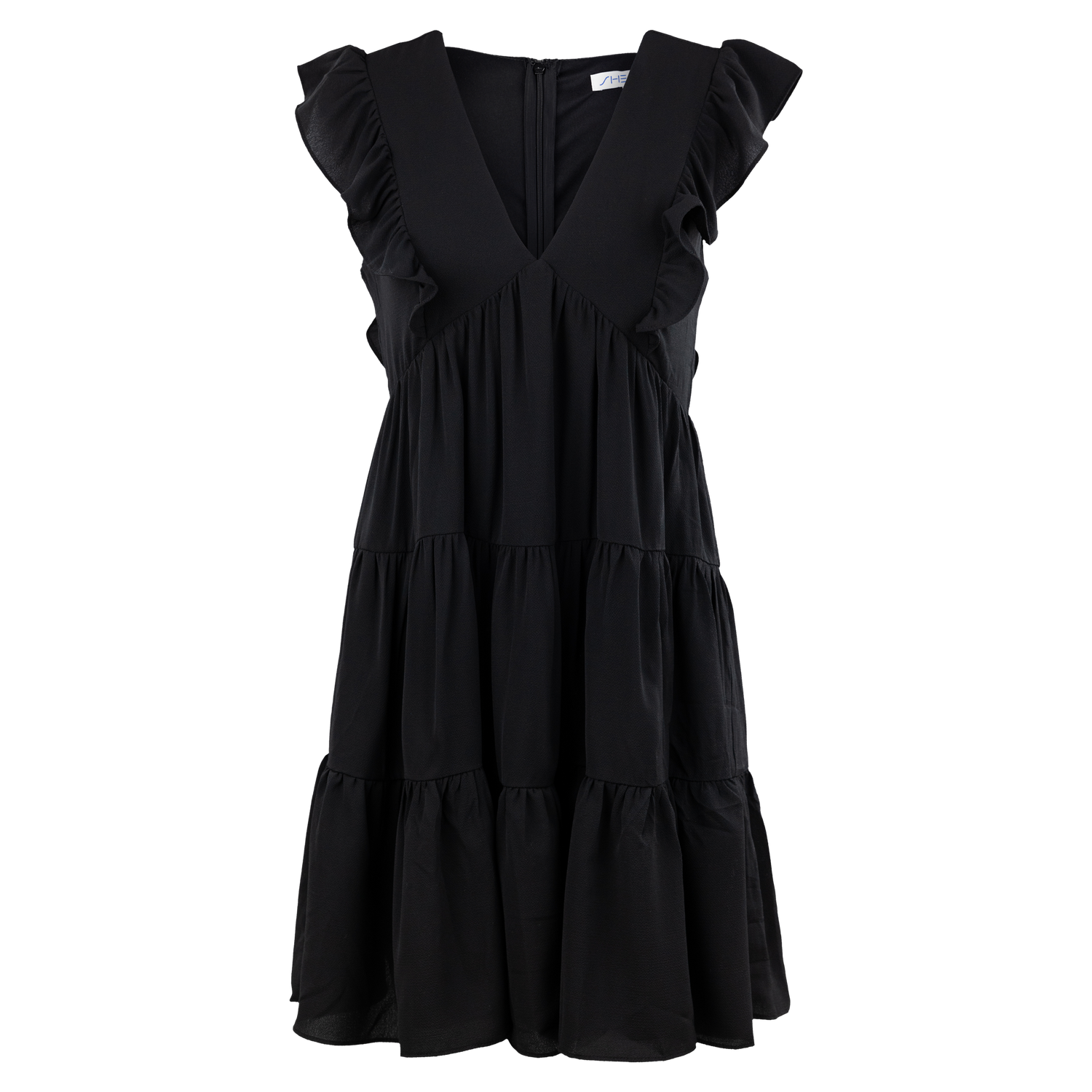 Black Ruffled Dress with v neck