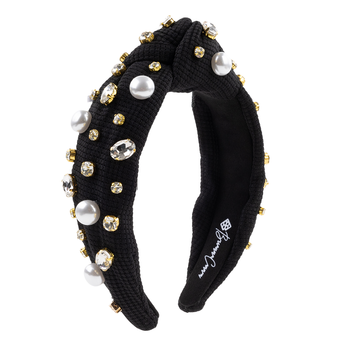 Black headband with pearl and crystal charms.