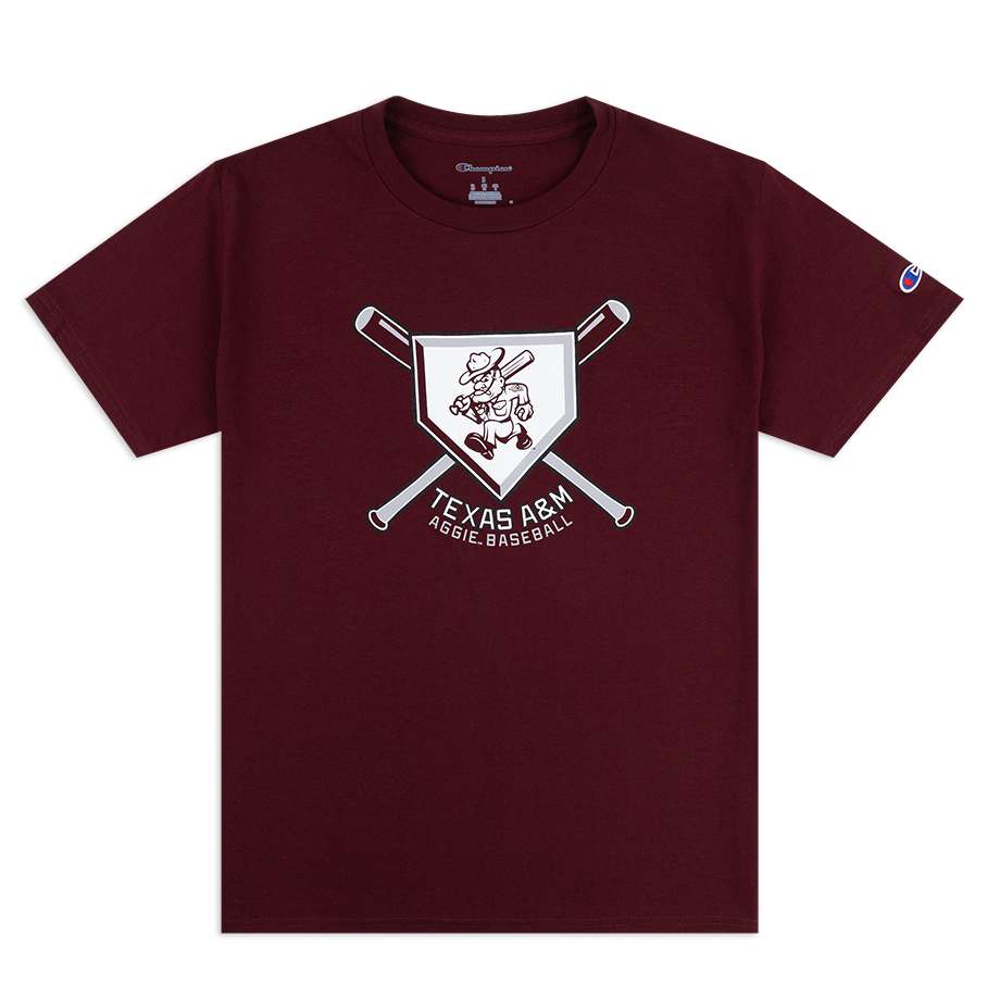 Maroon t-shirt with crossed bats on home plate and Ol' Sarge 