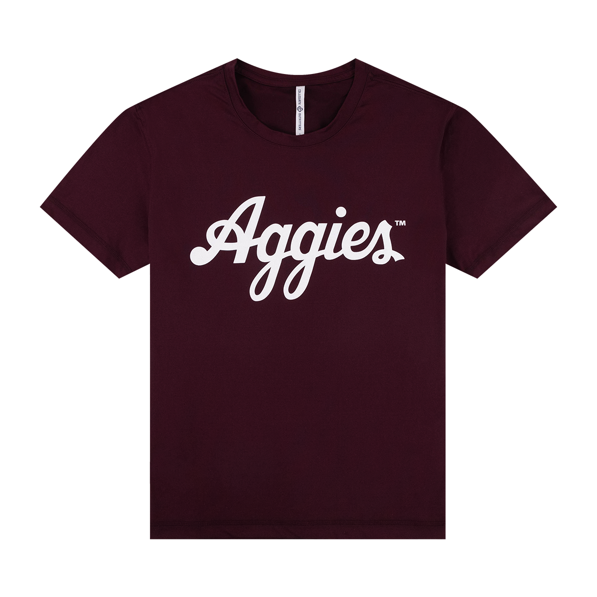 Maroon tee with "Aggies" in white script