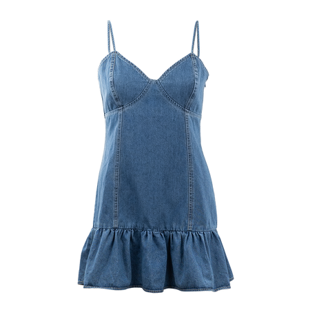 Denim Ruffle Bottom Spaghetti Strap Dress