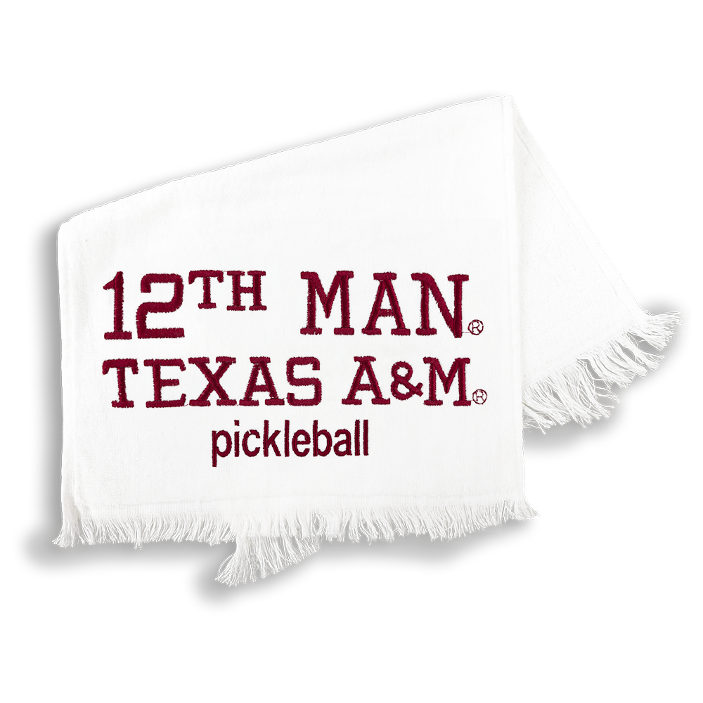 White towel with "12TH MAN TEXAS A&M pickleball" print