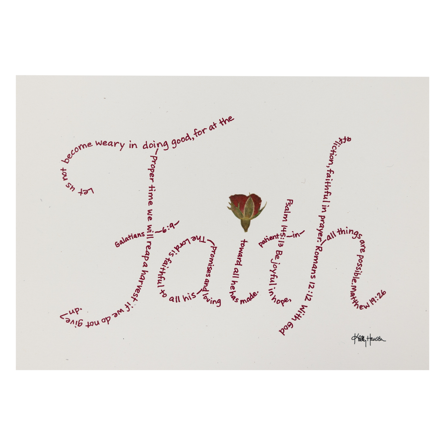 White card with "Faith" spelled out in scripture