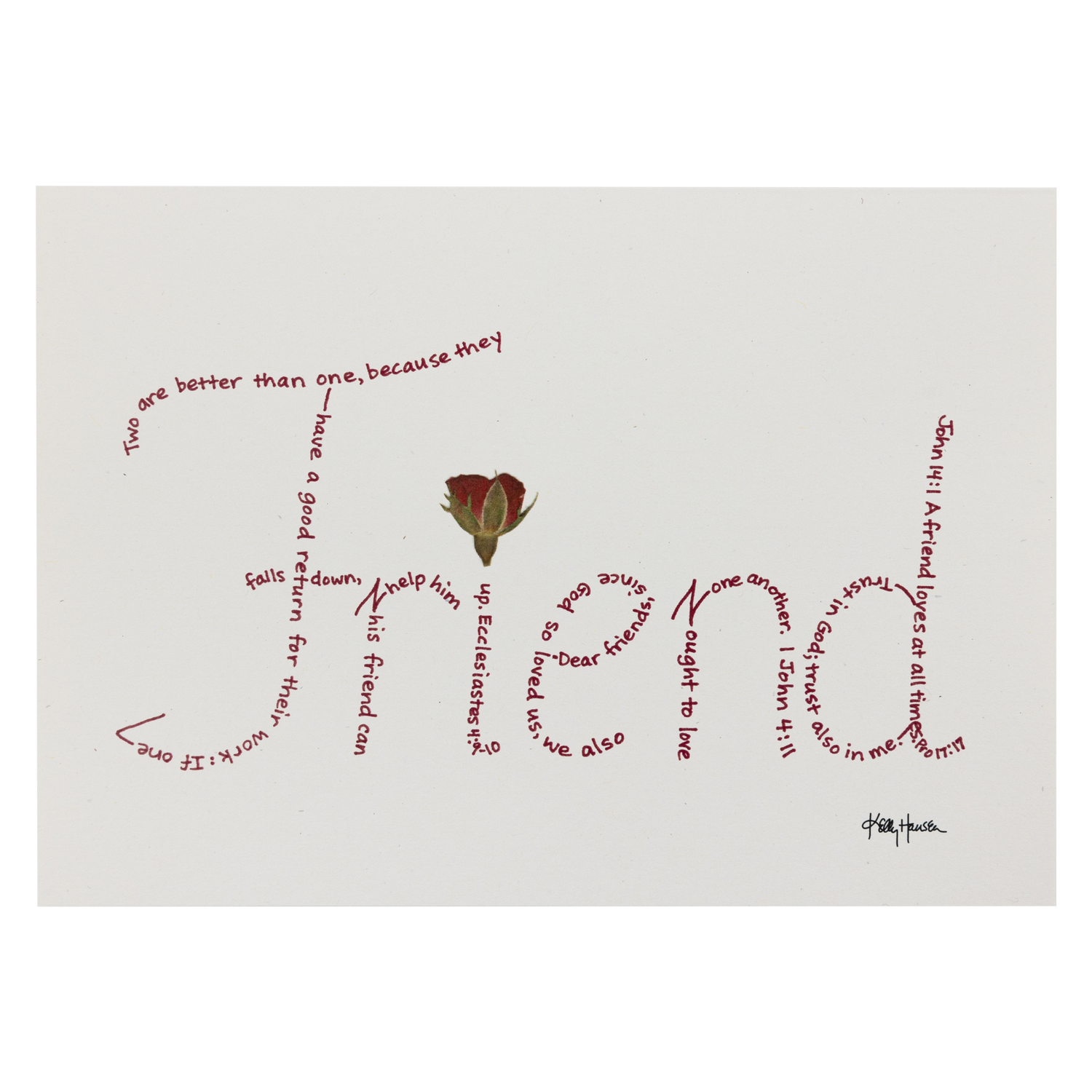 White card with "Friend" spelled out in scripture