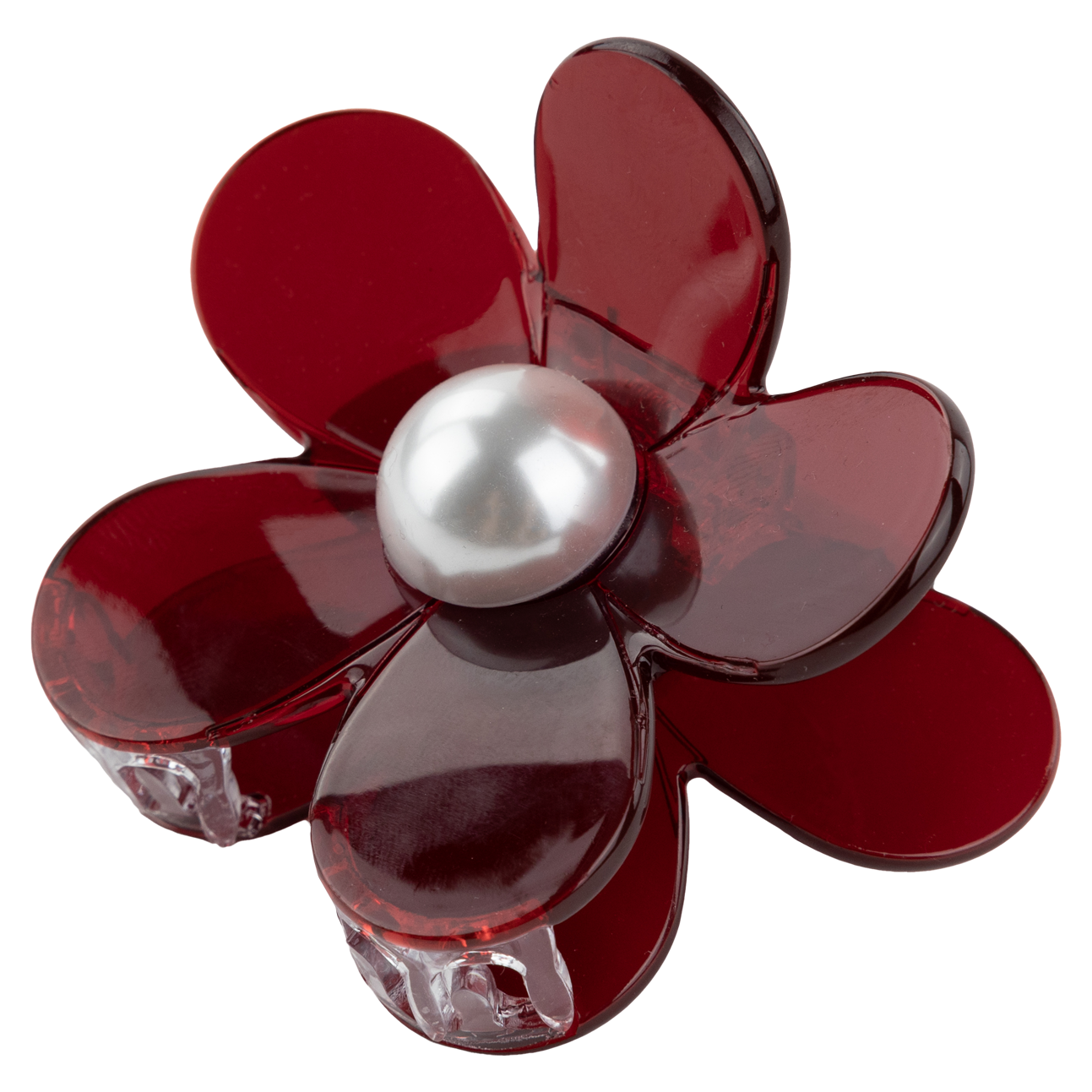 Maroon flower clip with silver pearl center