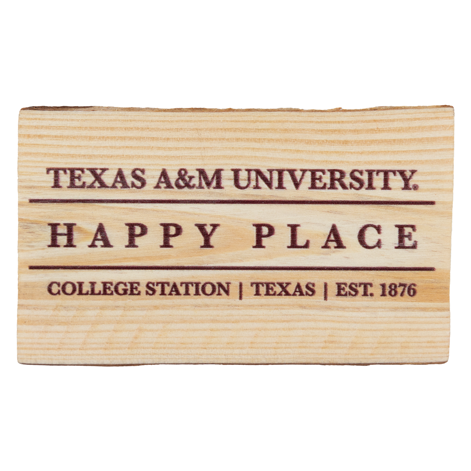 Wood magnet with TEXAS A&M UNIVERSITY print engraved