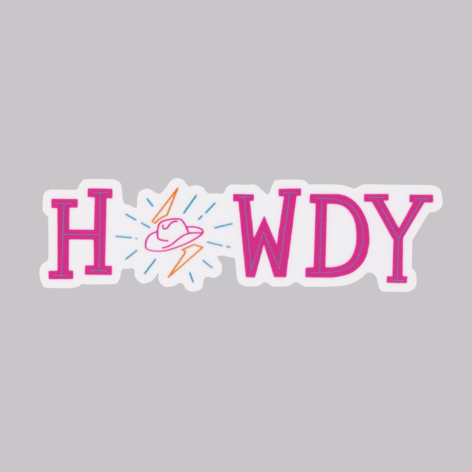 White background with pink "HOWDY" text