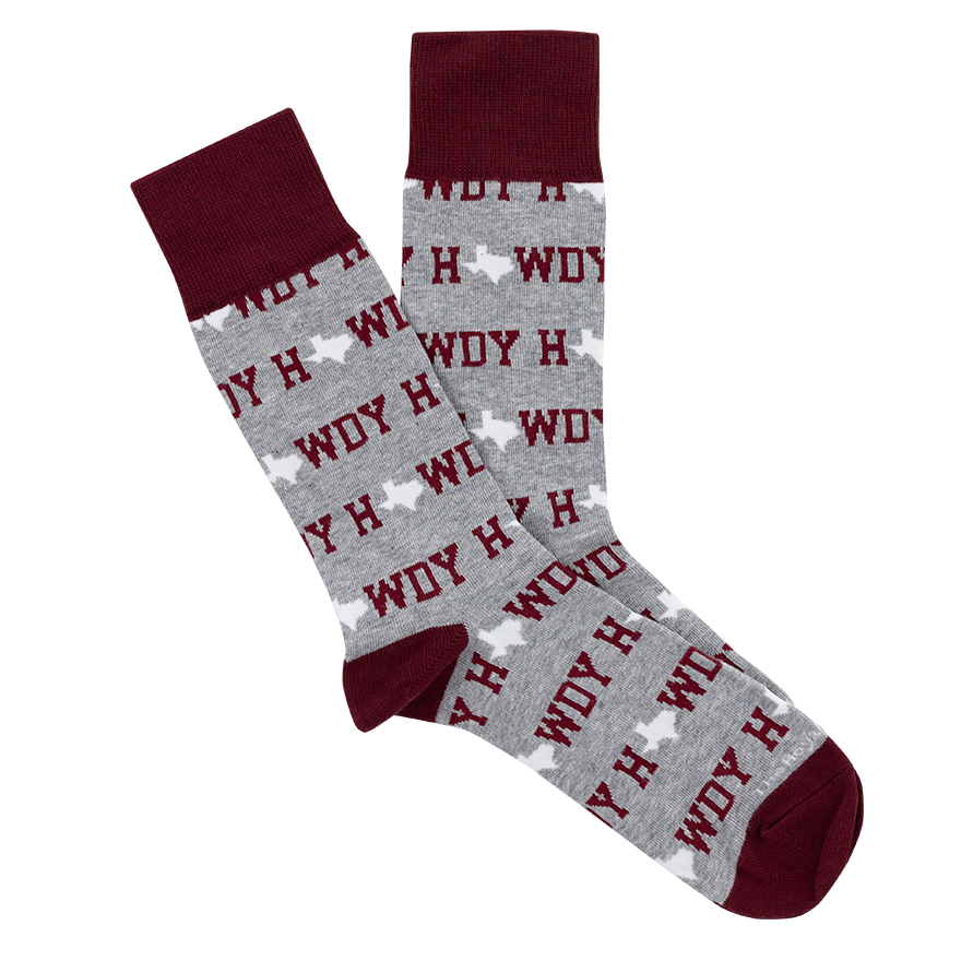 Maroon and Grey socks with howdy print