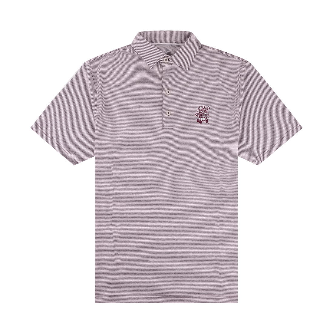 Maroon and white striped polo with maroon Ol' Sarge Baseball logo