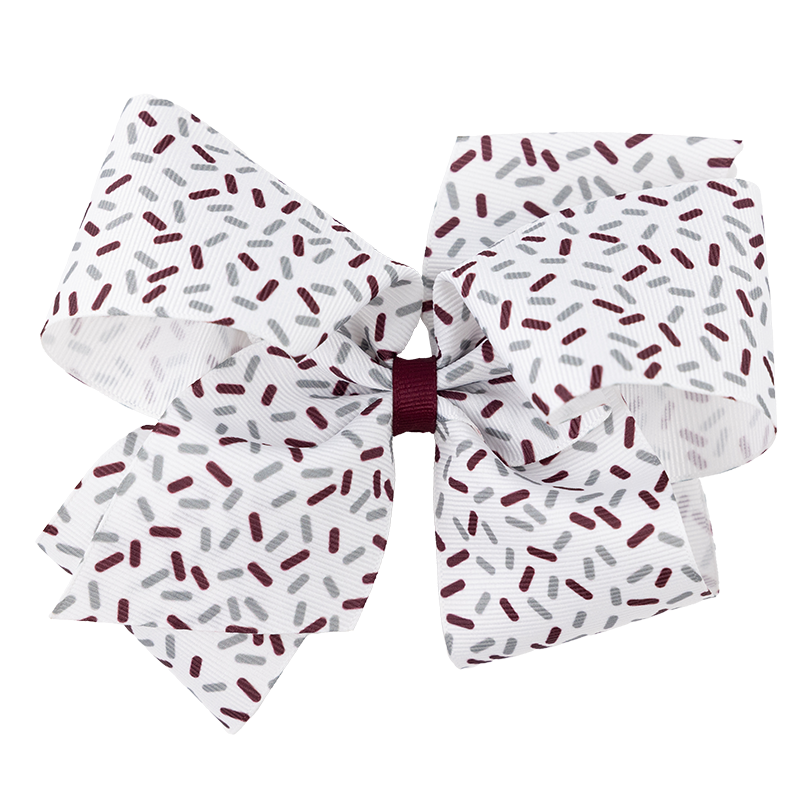 White Bow with maroon and grey confetti