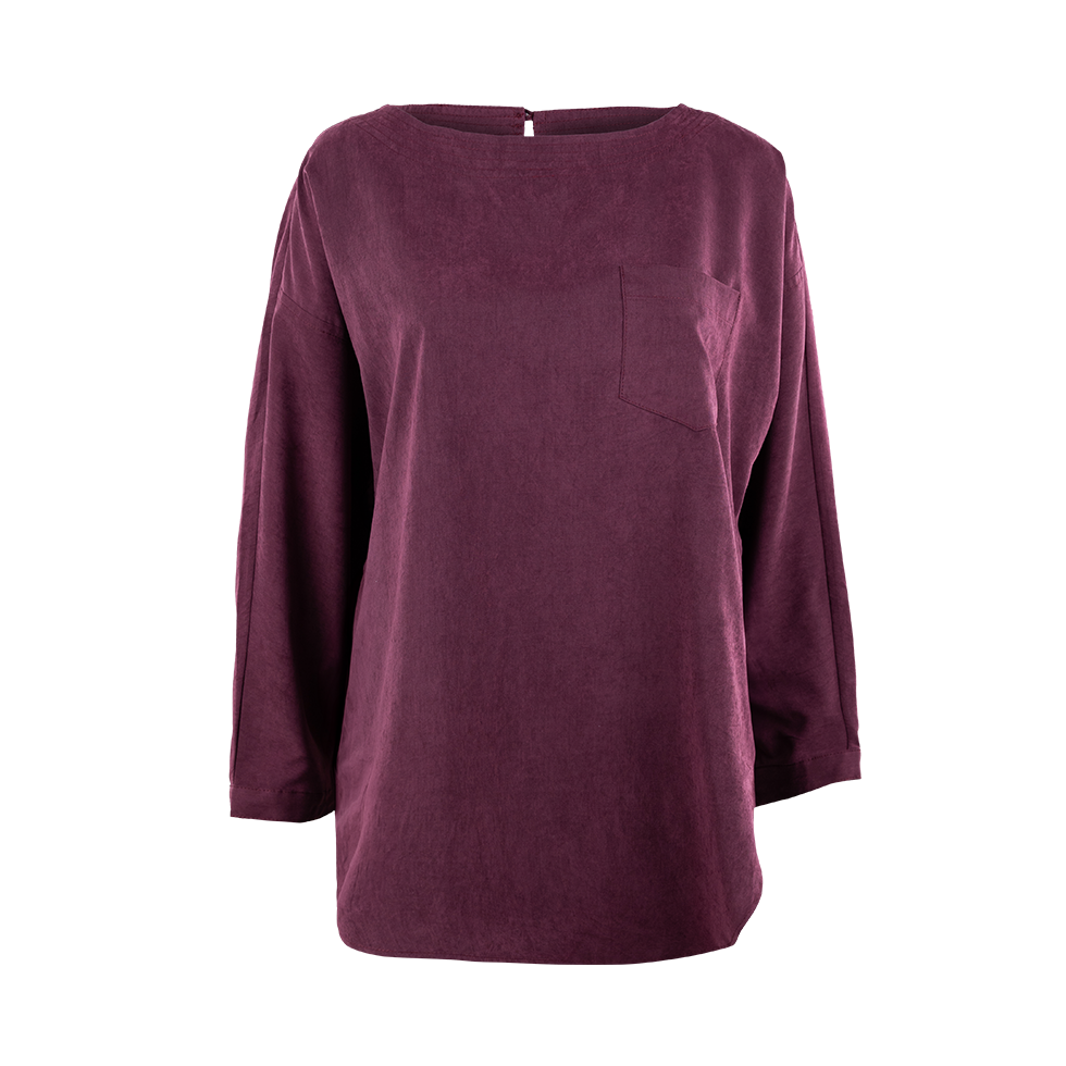 Maroon blouse with front pocket and 3/4 length sleeves