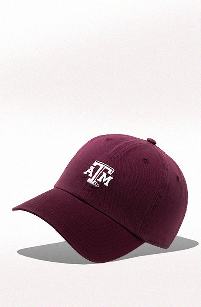 Maroon hat with white, beveled ATM logo.