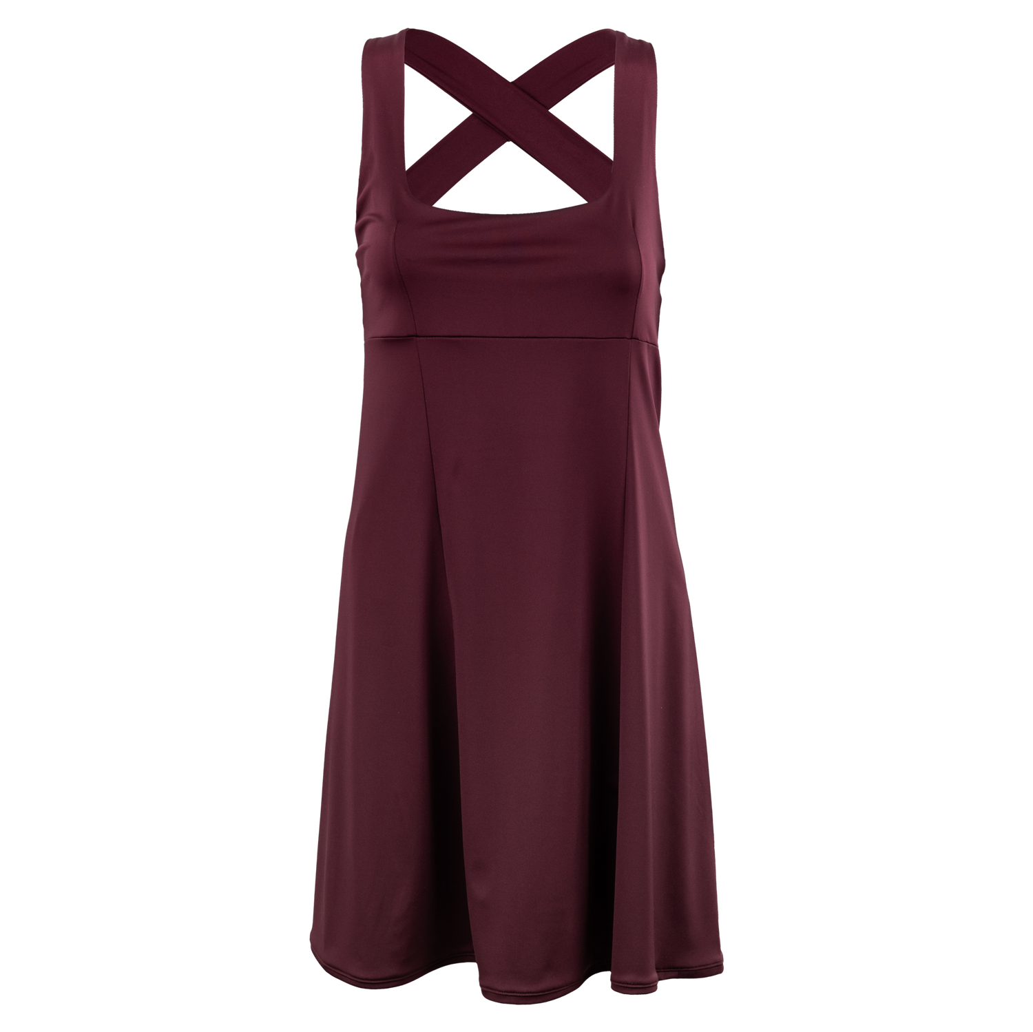 Maroon dress with crossed back straps