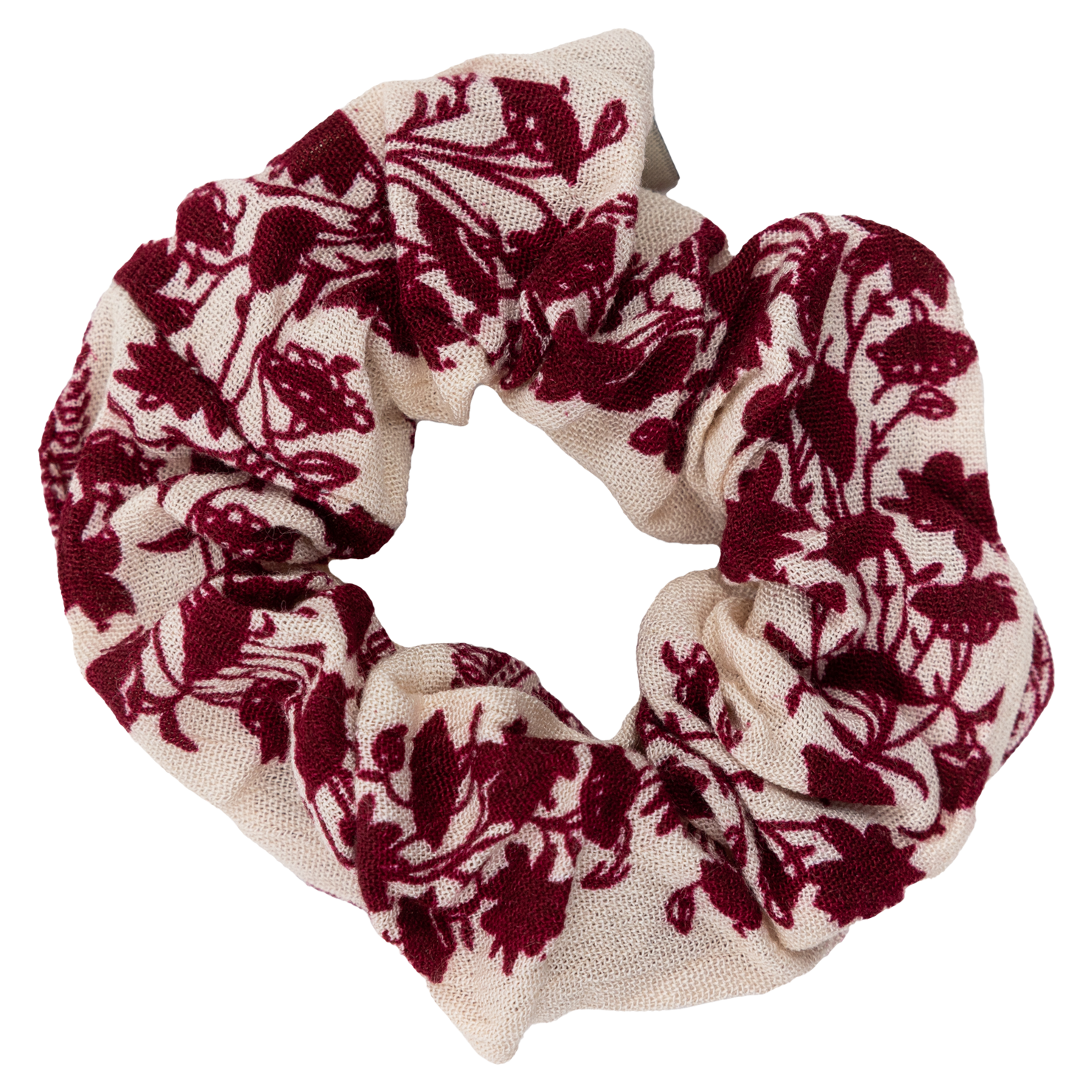 Creamy white and maroon hair scrunchie