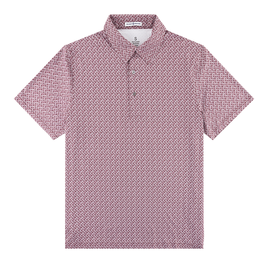 Maroon polo with geometric pattern