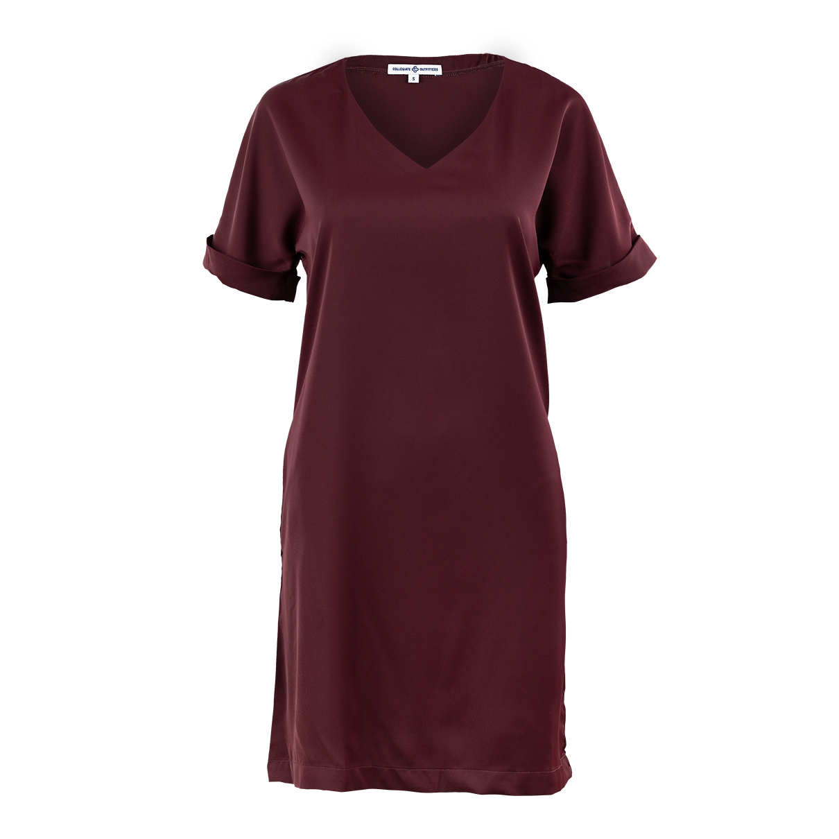 Maroon v neck dress with cuffed sleeves