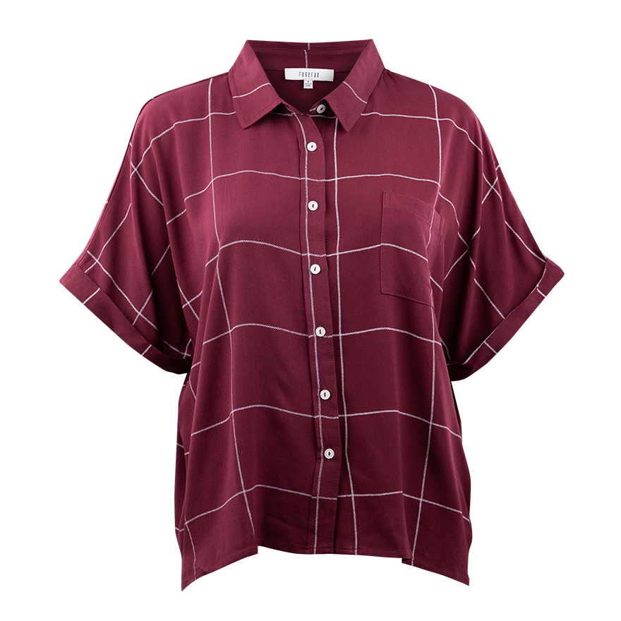 Maroon and White striped button down collared shirt